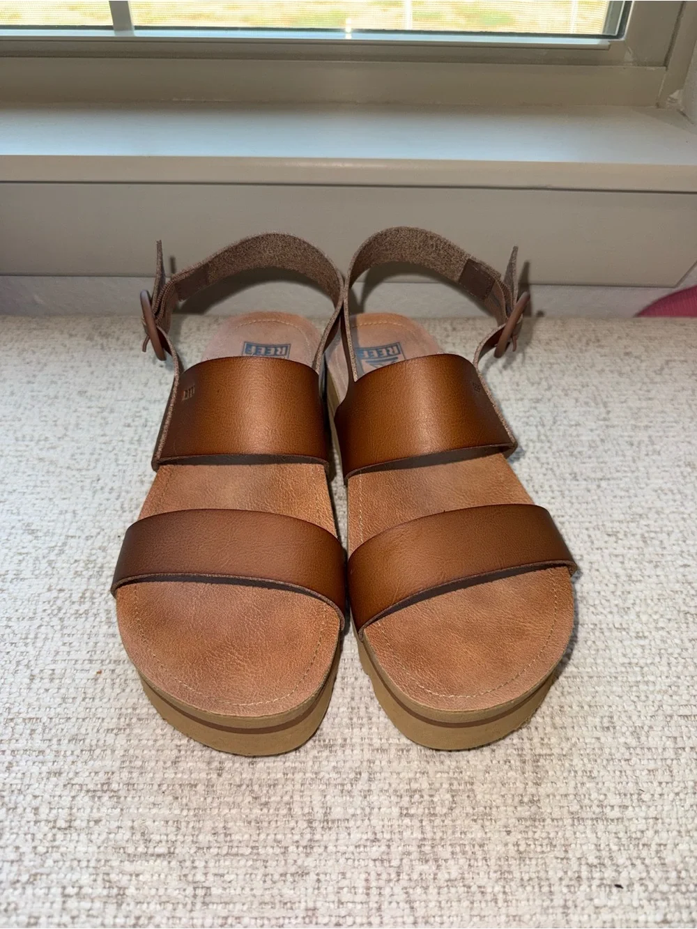 Reef Women's Brown Leather Double-Strap Platform Sandals